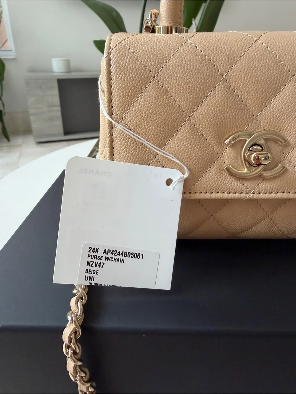 Chanel 24K AP4244 Micro Coco Handle Extra Mini Flap Beige Caviar Clutch GHW Bag
